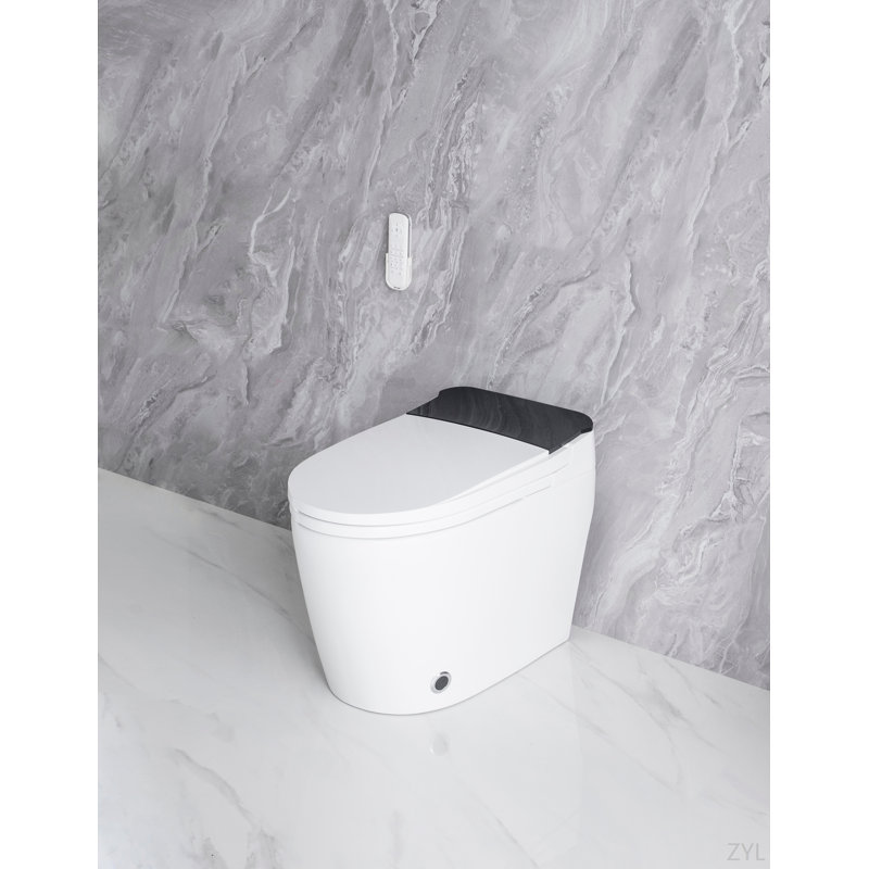 Elongated Smart Toilet With Elongated Heated Bidet Seat, Intelligent Toilet With Bidet Built-In, Feet Sensor,Auto Open/Close Seat, Off Seating AUTO Flush, Night Light, Warm Water & Dryer,White