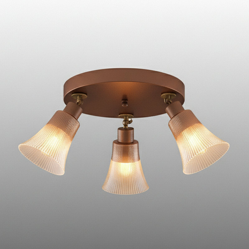 Mid-Century Adjustable Head 3-Light Flush Mount Ceiling Light With Ribbed Glass Shades