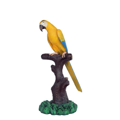 Statue grandeur nature Maw Ara jaune bleu perroquet sur une branche