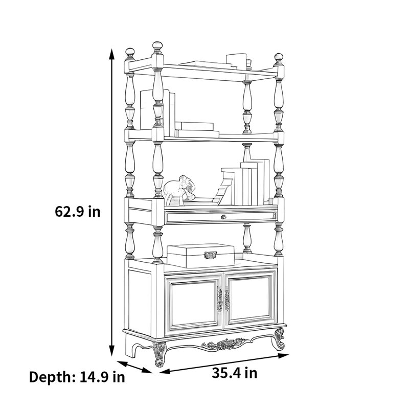 Une belle bibliothèque bien conçue, (4 Shelves) 62.9"H x 35.4"W x 14.9"D, Marron foncé