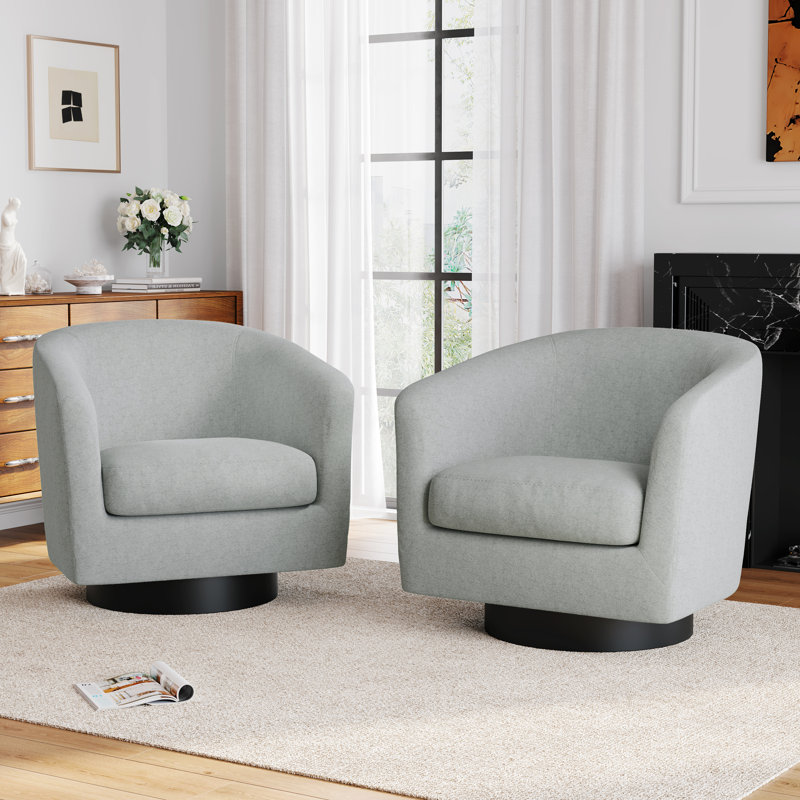 Upholstered Chenille Swivel Barrel Chair, Light Grey