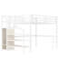 Grand lit mezzanine blanc à grain de bois avec escalier, charge, DEL et garde-robe pour l'organisation de la chambre à coucher, DEL, rangement intégré-843250230