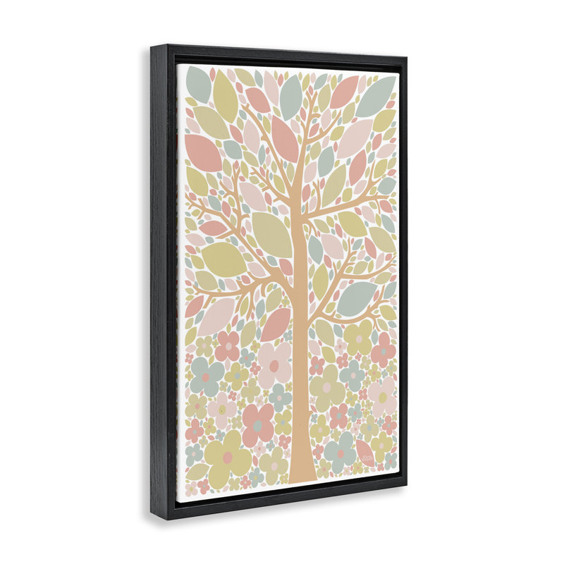 «Tree with Pastel Leaves», toile flottante encadrée par Carrie Cantwell, Cadre flottant noir de jais, H 25 po x l 17 po