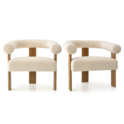 Set of 2 Upholstered Boucle 31" Wide Tripod Wood Accent Chair