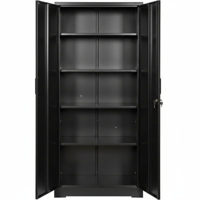 Metal Cabinet 71" With Locking Doors, 4 Adjustable Shelves, For Warehouse, Office, Garage, Black, Rust - Coating Longevity Heavy Duty Steel Storage Doors And Finish Secure