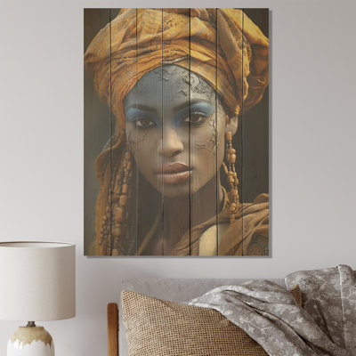Femme jaune, portrait de mélodie touareg - Tribal africain sur bois