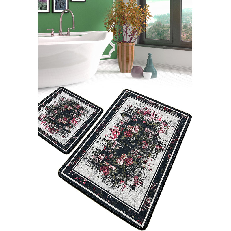 Ensemble de luxueux tapis de bain (2 pièces) en polyester antibactérien de 23,6 po x 39,4 po et de 19,7 po x 23,6 po | Poils doux de 0,4 po de hauteur, dessous antidérapant, lavable à la machine | Idéal pour le confort et la sécurité de la salle de bain