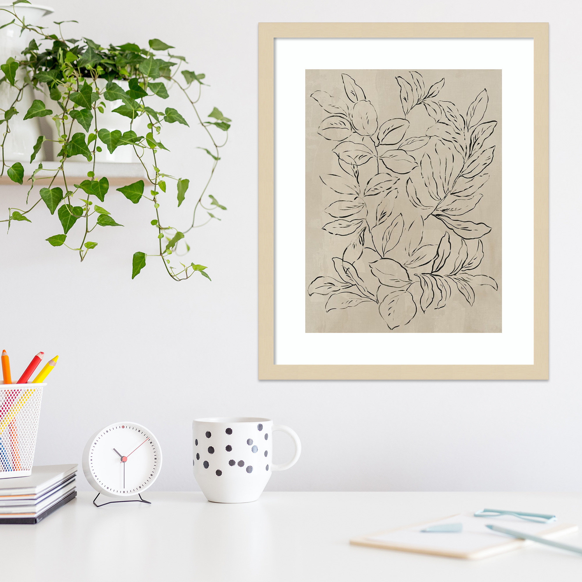 Outlined Leaves II by Asia Jensen, 21.25" H x 17.25" W, Black