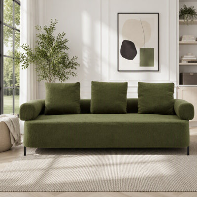 Canapé moderne 3 places avec 3 coussins, vert