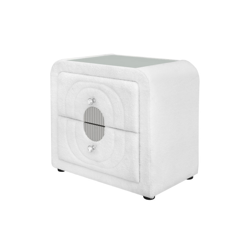 Table de chevet 2 tiroirs Kery, Blanc / chrome / noir
