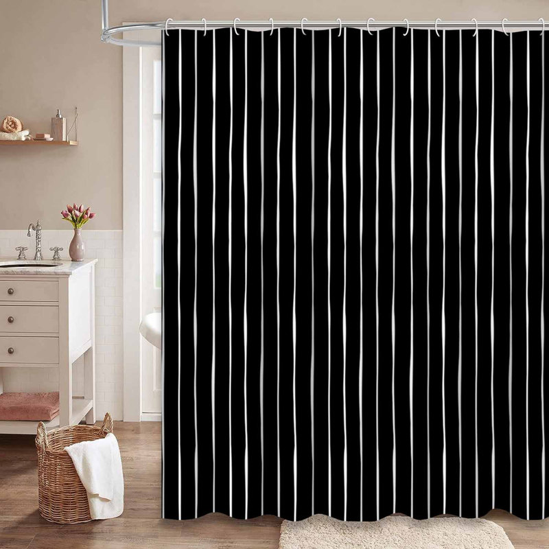 Rideau de douche noir sans soudure à motif de griffonnage noir avec 12 crochets, L 72 po x l 78 po