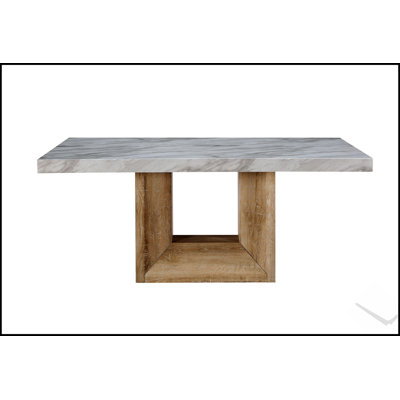 SHEENA Natural Wood Dining Table with Faux Marble Top, Durable and Stylish for Modern Interiors