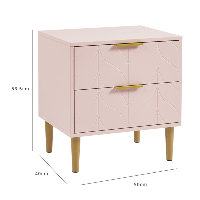 Adams 50cm W Manufactured Wood Bedside Table, Pink, Set of 2