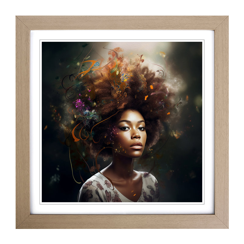 Woman with Affro Conceptual Art - Framed Print, Oak Framed