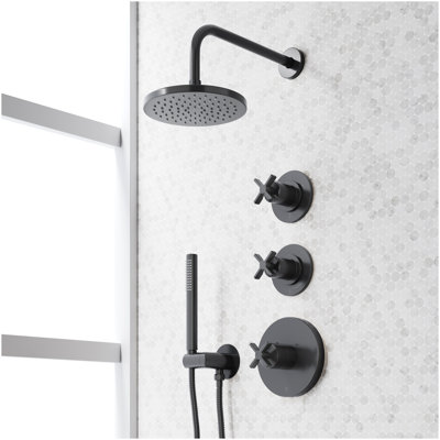 Vassor Thermostatic Shower System With Hand Shower - Matte Black