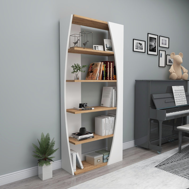 Modern Bookshelf, Atlantic Pine & White, 59.1 x 25.0 x 9.4 inches | 100% Melamine Coated Particle Board, Thickness: 0.7 inches | Stylish & Functional Storage Solution for Home & Office, Sleek Design