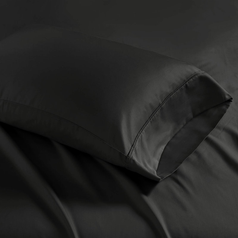 1500 Thread Count Sheets King - Cotton Blend Wrinkle Resistance, Weave Ultra Soft Feel, Deep Pocket Fitted, 2 Pillowcases, Machine Washable, Black 4 Pc Sheet Blend, , 18" Mattress Fit,