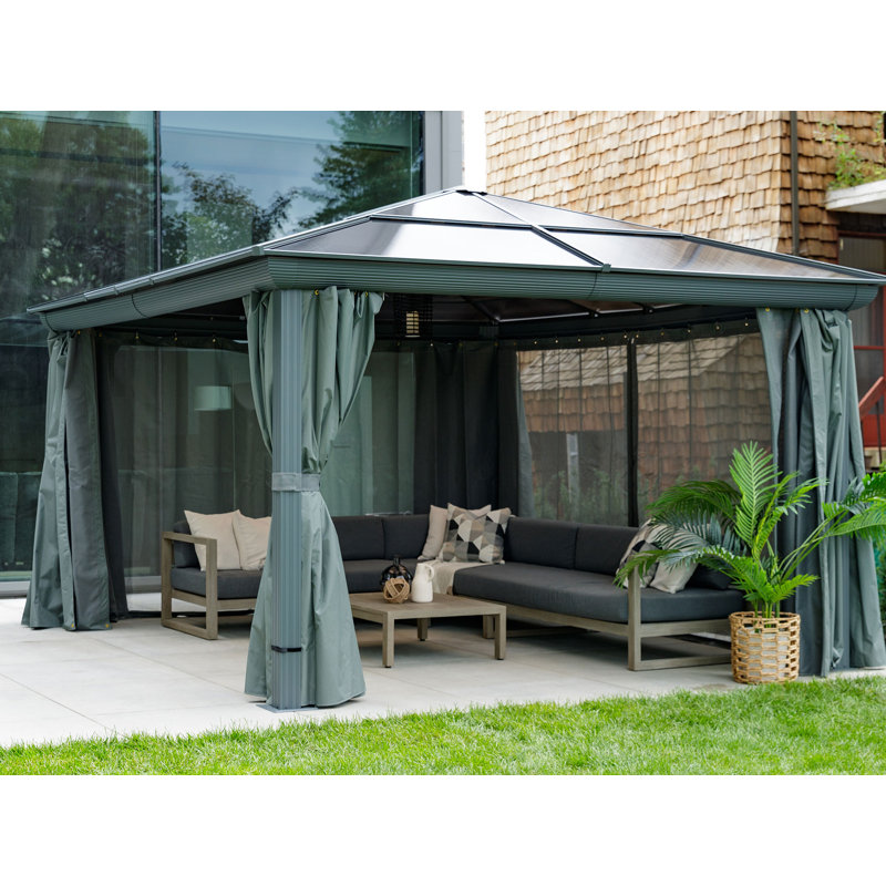Venus - Gazebo 10x12 Toit de polycarbonate, Gris ardoise, 14 pi x 10 pi