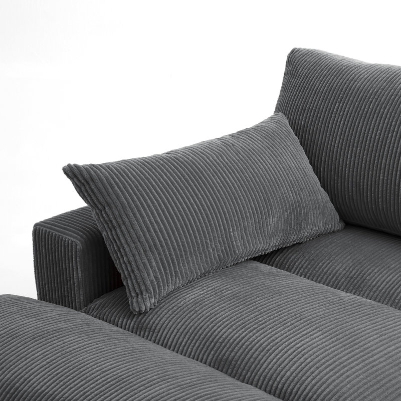 Chaise longue surdimensionnée en velours côtelé gris avec accoudoirs et coussins décoratifs Bentura, Velours côtelé gris