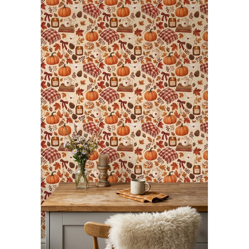 Papier peint citrouilles avec motif aquarelle, Peel and Stick