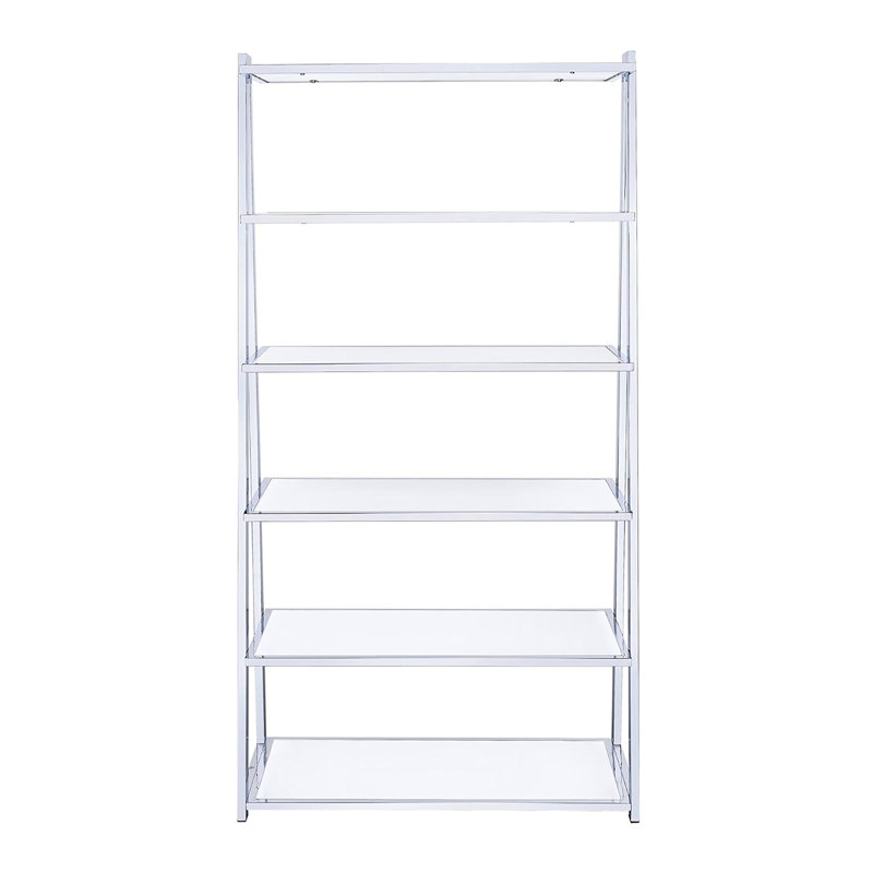 Étagère rectangulaire à 6 tablettes avec cadre blanc lustré et structure en métal, dossier ouvert pour une sensation aérée, 36,64 po de profondeur, 16,08 de largeur, 71,49 de hauteur