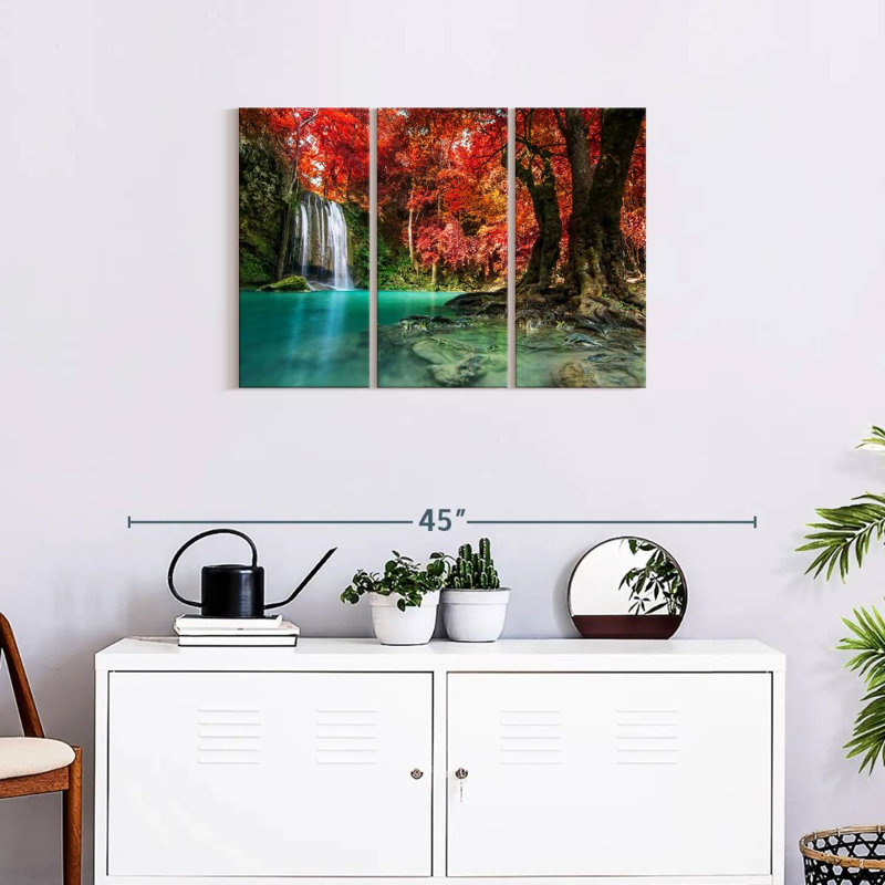 «Autumn Trees and Waterfall», reproduction d'art sur toile, H 20 po x l 33 po x P 1,25 po