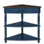 Table basse d'angle compacte à 3 niveaux avec pieds en bois massif, bleu marine / espresso pour les petits espaces