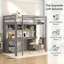 Lit mezzanine double pleine grandeur avec bureau, armoires de rangement, station de charge et tiroirs en gris - Une merveille pour la vie moderne-1262647657