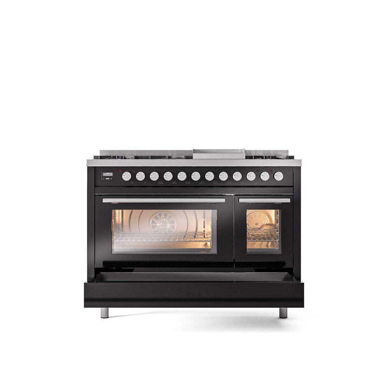ILVE Professional Plus II 48 Dual Fuel Range , Glossy Black, Natural Gas