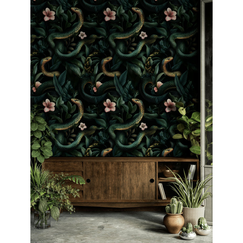 Papier peint botanique vert Snake Jungle