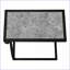 Table basse en forme de C en stratifié gris compacte pour la vie et amp; Chambre à coucher, cadre en métal noir