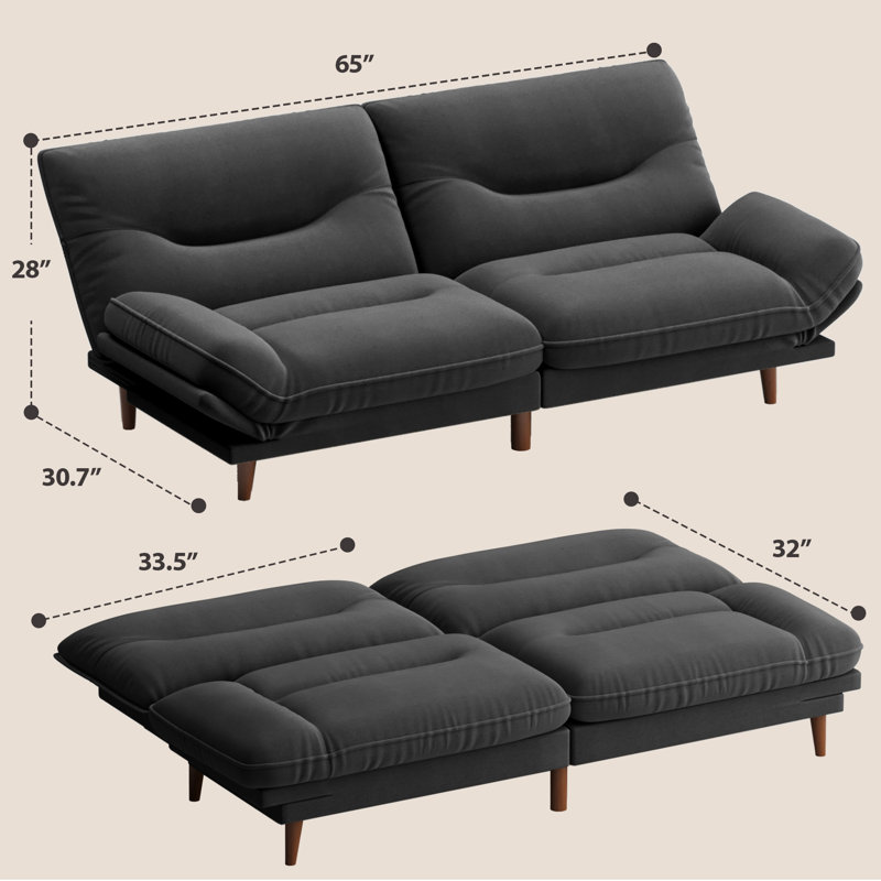 65" FUTON And FUTON Bed, Black Linen