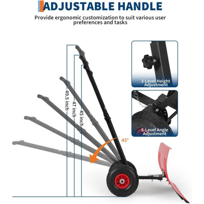 Heavy Duty 29x20-Inch Wheeled Snow Shovel – Multi-Angle Carbon Steel Blade, Adjustable 5-Position Ergonomic Handle, Rust-Resistant Back-Saving Design for Driveways, Patios & Outdoor Use (Red)