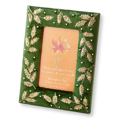 Botanical Embroidered Photo Frame Green Wood Christmas 4x6