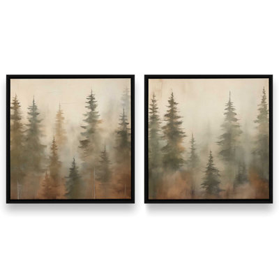 «Foggy Warm Forest», ensemble de 2, reproduction sur toile