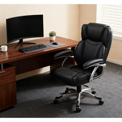 PU Leather High Back Office Chair,  With Tilt Function And Adjustable Height, Black