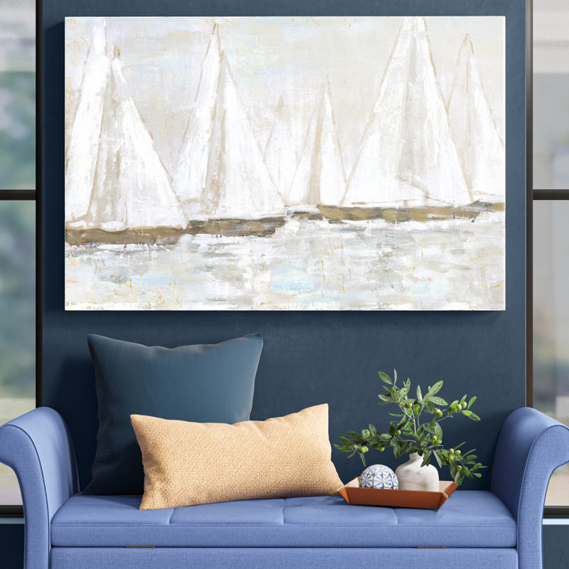 Voiliers peints en blanc - peinture sur toile, H 32 po x l 48 po, Toile tendue, Sans cadre