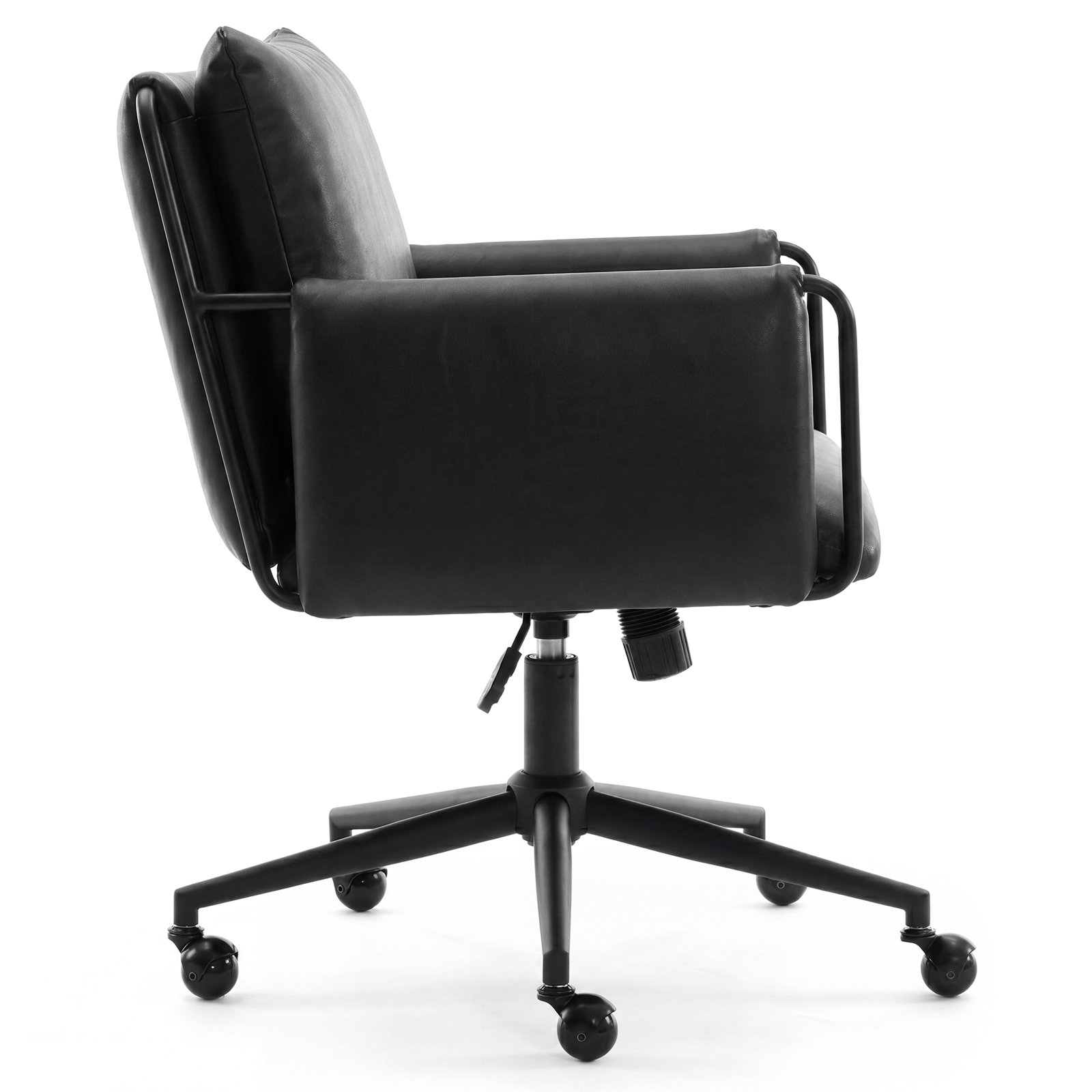 Arianna Upholstered Swivel Office Chair, Black Seat/ Black Frame