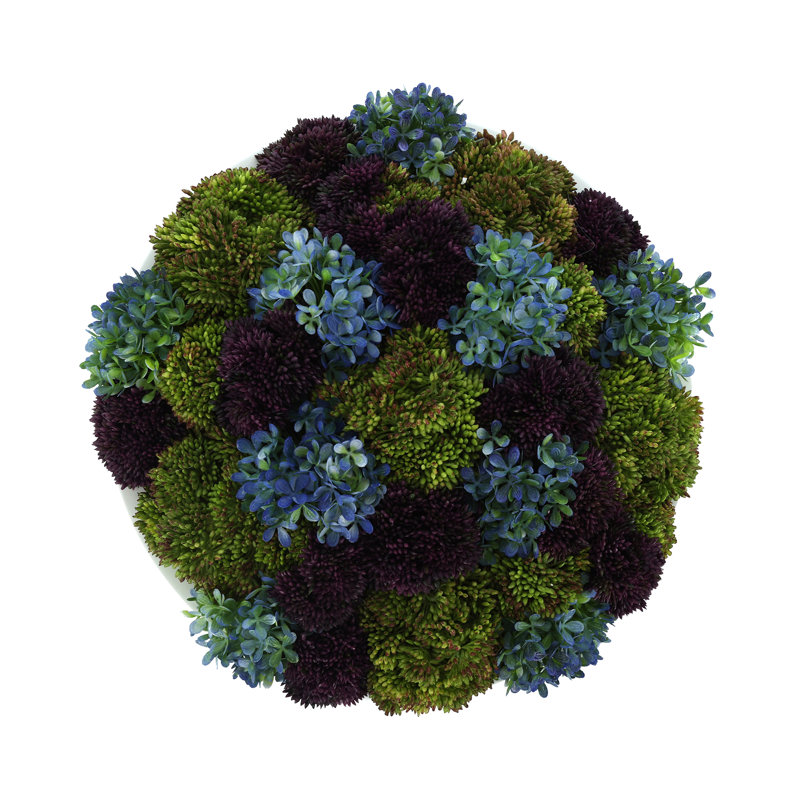 Hydrangea and Sedum Arranged in Fiberstone Planter