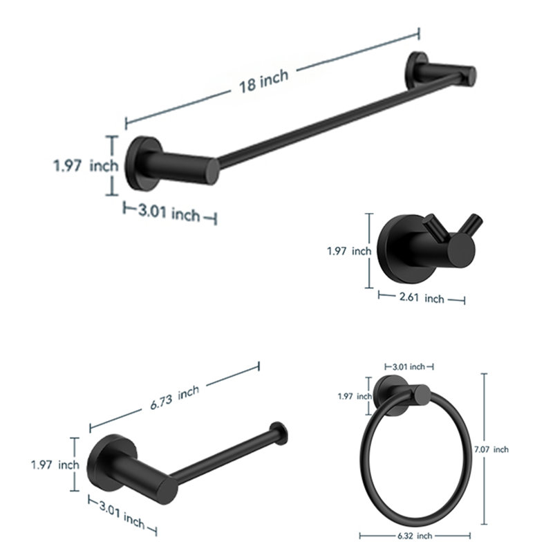 Ensemble de quincaillerie de salle de bain 5 pièces, Noir mat