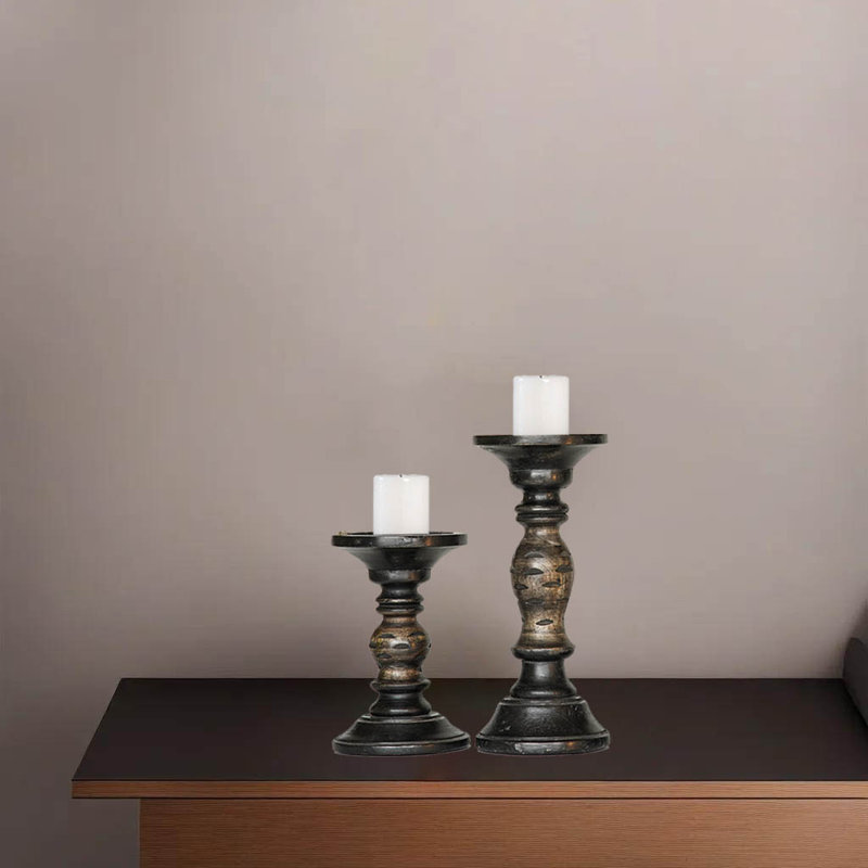 9'' H Wood Tabletop Candlestick