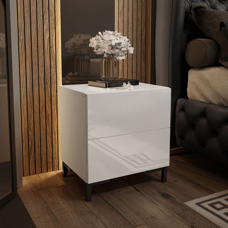 Engelhard 2 Drawer Bedside Table, Black