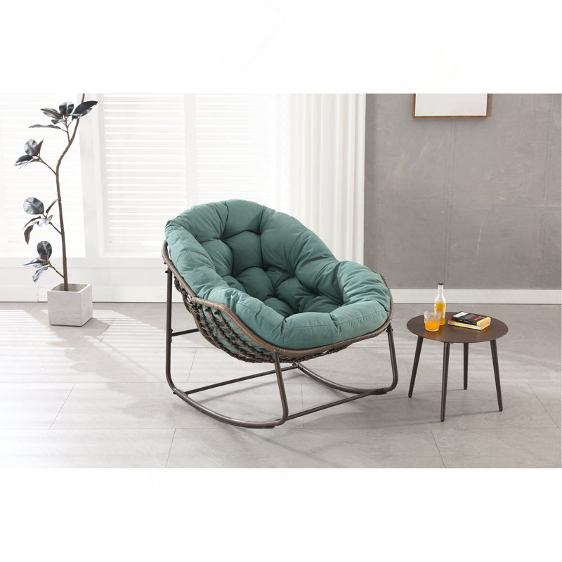 Chaise berçante d'extérieur, chaise berçante surdimensionnée en osier de patio, chaise berçante confortable pour l'intérieur et l'extérieur avec coussin épais, chaise longue moderne pour balcon, porche, jardin, cour arrière