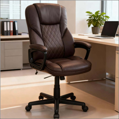 Fauteuil de direction en similicuir avec hauteur réglable et roulettes pivotantes, chaise de bureau ergonomique à haut dossier, pour la maison et le bureau