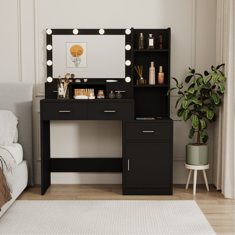Coiffeuse Smart Mirror avec tiroirs et armoire de rangement, coiffeuse avec matelas pour chambre à coucher, vestiaire