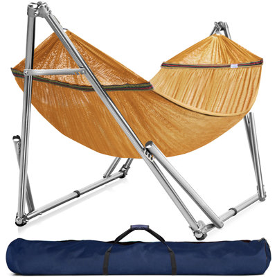 Support de hamac réglable, hamac de camping pliable et support, support de hamac double de luxe d'une capacité de 650 lb pour 2 personnes, assemblage facile, antidérapant et silencieux