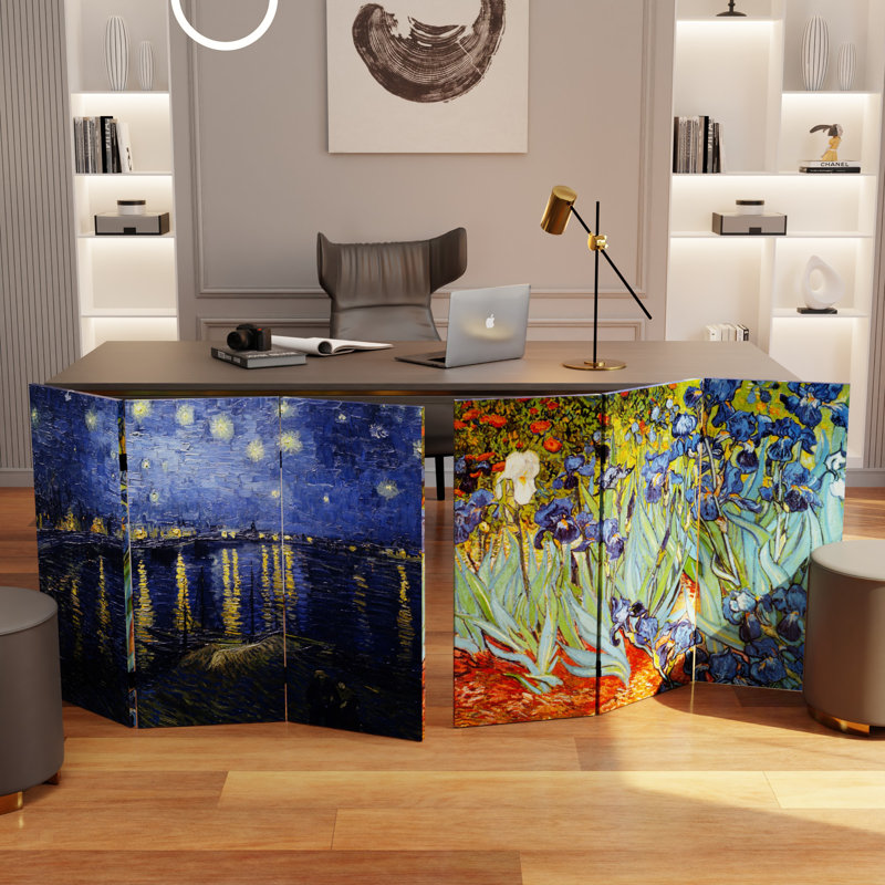 Van Gogh Stars and Flowers Art Canvas Folding Screen, 36" H x 47.25" W x 1" D