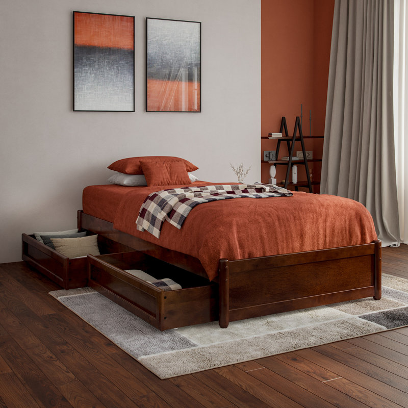 Lamariah Solid Wood Platform Storage Bed, Twin XL, Walnut