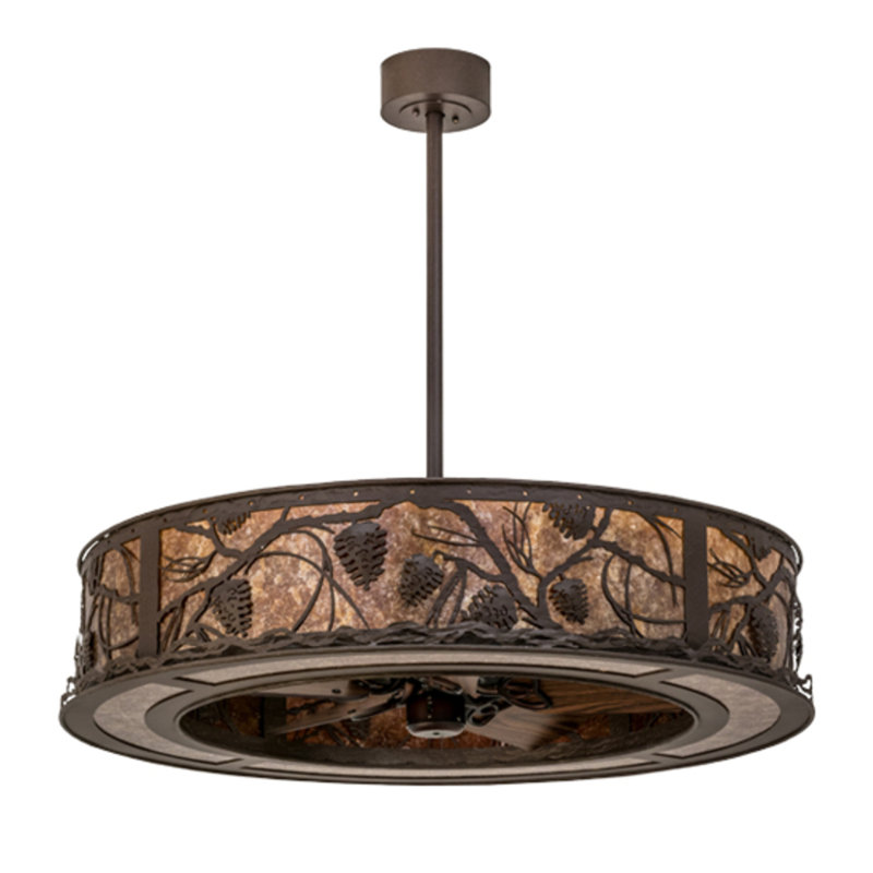 Ventilateur de plafond Whispering Pines, H 42 po x l 45 po x P 45 po, Mica de couleur ambrée, Café noir