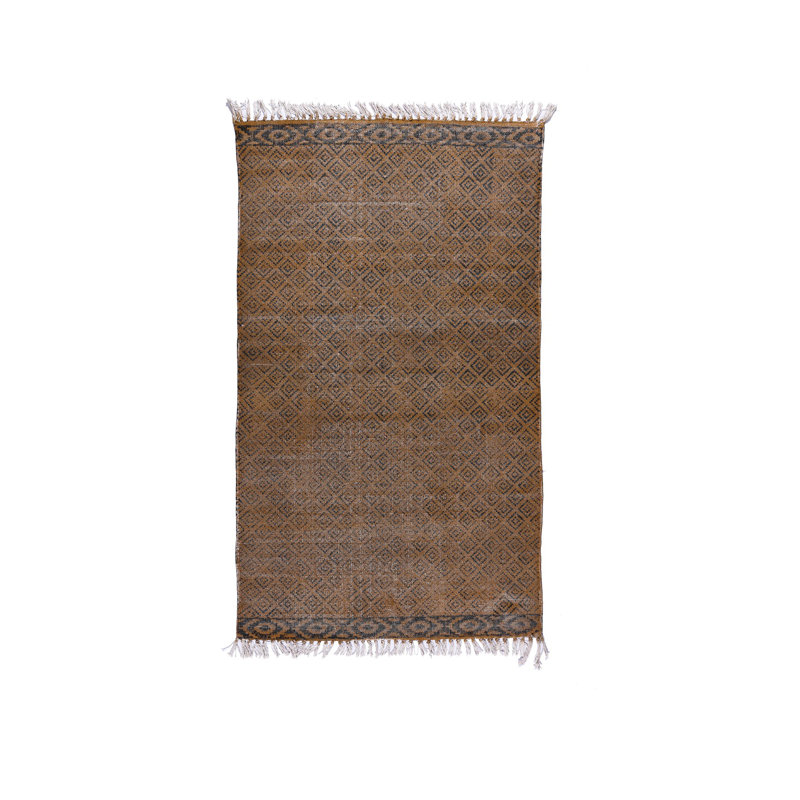 Tapis brun en coton tissé à plat à la main à motif géométrique Pepinn, Rectangle de 3 pi x 5 pi